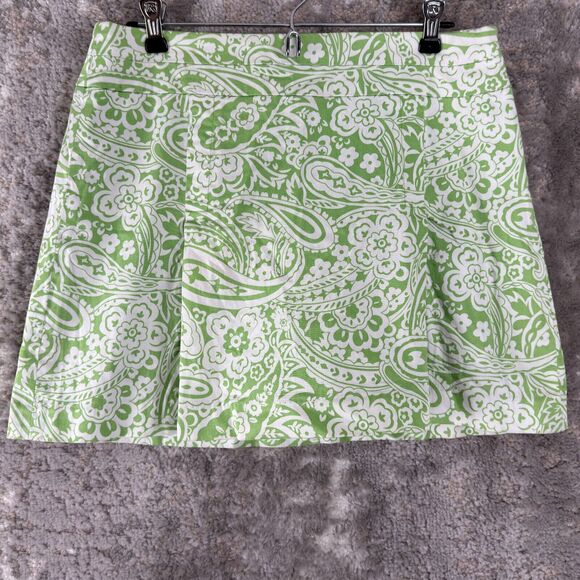 Paraphrase Size 8 Paisley A Line Mini Skirt Green Zip Cotton Blend Stretch - Picture 1 of 8